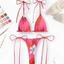 2 Piece Swimsuit for Women Triangle Bikini Brazilian Bikini Sets for Women Floral Bathing Suit (Pink, L)