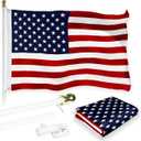 G128-6 Feet Spinning Flagpole (White) American USA 150D Flag Brass Grommets Printed 3x5 ft (Flag Included) Aluminum Flag Pole