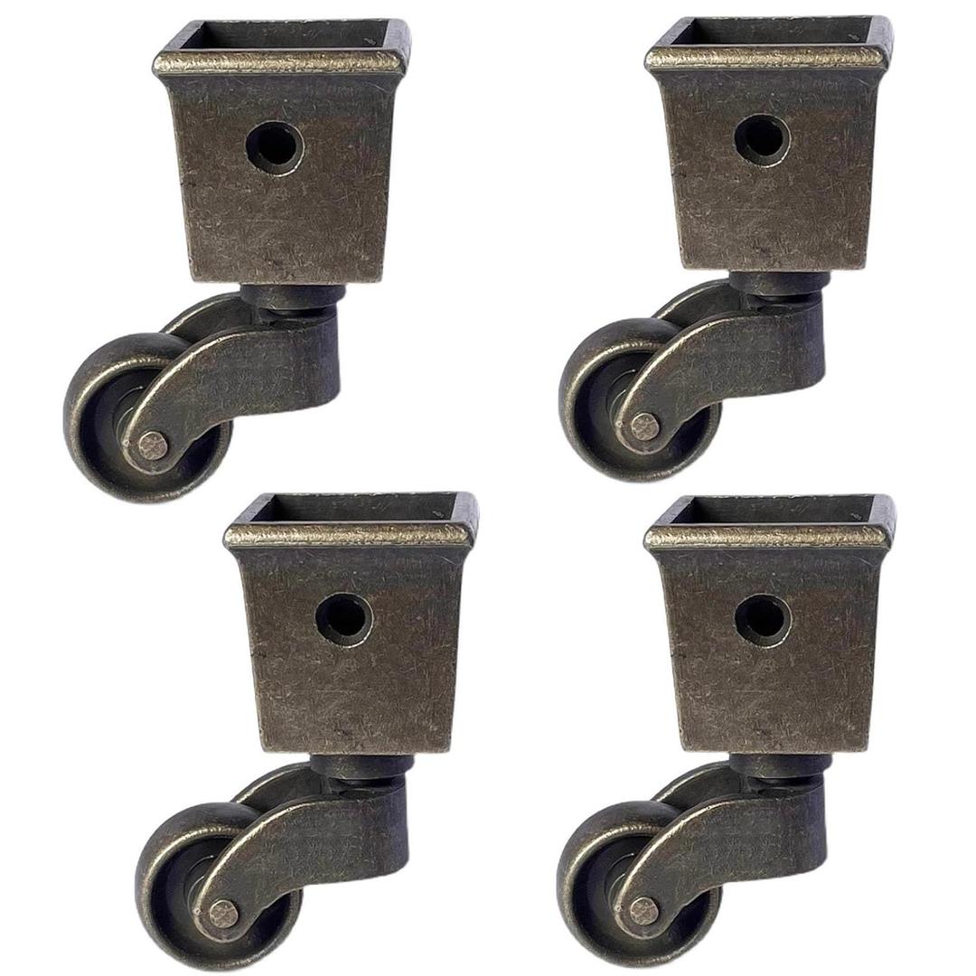4 Pcs Solid Square Cup Casters Wheels,Antique Polished Universal Castor Wheel,25mm/1in Zinc Alloy Furniture Roller 360 Rotation - Load 180kg/396lbs for Piano Feet Desk Cabinet with Screws