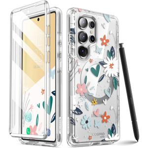 i-Blason for Samsung Galaxy S25 Ultra Case MagSafe with Built-in Screen Protector [Support Fingerprint ID & Wireless Charger] Full-Body Slim Style Magnetic Phone Case for S25 Ultra, Flower