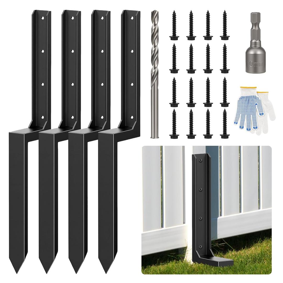 4-Pack Fence Post Saver Kit, 3MM Galvanized Steel Ground Anchors, No-Dig Repair Spike for 4x4 & 6x6 Wood Posts, Heavy-Duty H-Shape Stake with Double-Layer Rust Shield
