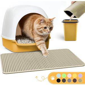 Cat Litter Mat - 23.2'' x 14.6'' Small Litter Trapping Mat, Easy to Clean Litter Box Mat, Waterproof, Urine-Proof, Non-Slip Kitty Litter Mats for Floor, Beige
