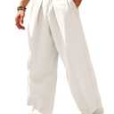 Runcati Mens Casual Linen Pants Elastic Waist Summer Beach Yoga Trousers (White)