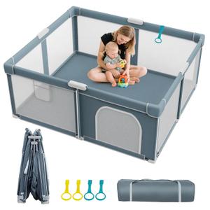 Foldable Baby Playpen - 65"x50" Collapsible Play Pen for Babies and Toddlers - Indoor Outdoor Foldable Play Yard with 4 Handles - Folding Baby Playpen with Bag Portable Travel Play Yard
