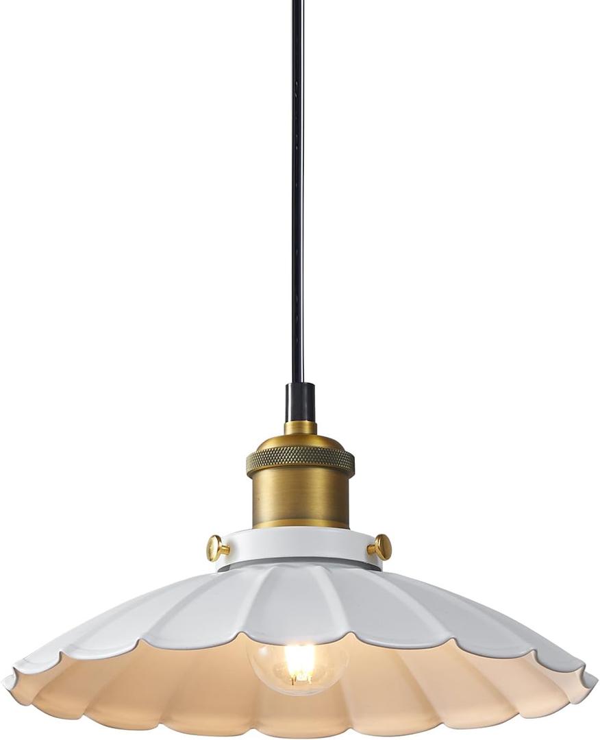White Pendant Lights, Modern Hanging Lamp with 9.8 Inch Industrial Shade for Kitchen Island, Farmhouse Pendant Lights Kitchen Island 6.5Ft Adjustable Cord Pendant Light Fixtures, 250mm Hardwired