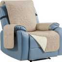 CUCRAF Non Slip Quilted Sofa Cover, Water Resistant Slipcover Furniture Protector for 1 Cushion Sofa Pet Friendly, Washable Couch Cover with Adjustable Elastic Straps (Medium Recliner, Beige)