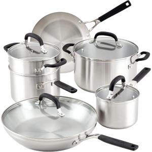 KitchenAid Stainless Steel Cookware/Pots and Pans Set, 10 Piece, Brushed Stainless Steel