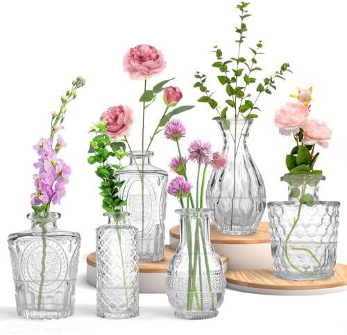 KETWOD Mini Glass Bud Vases - Set of 6 Small Vases for Flowers, Perfect for Centerpieces,Flower Vases for Centerpieces.