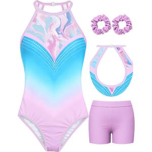MOLLDAN Gymnastics Leotard for Girls Halter Neck Biketard Unitard Tumbling Activewear for Kids,No Diamond 8Y