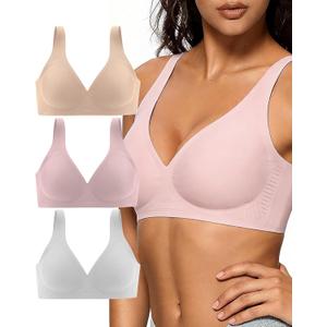 Women's Wireless Jelly Bra, Lift Supportive Full Coverage Plus Size Comfort Deep V Everyday Bra