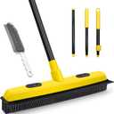 Rubber Broom with Squeegee, Pet Hair Removal 52.8 inches Long Handle, Push Fur Remover Tool with Portable Detailing Lint Brush for Fluff Carpet, Window, Tile, Hardwood Floor Cleaning (Yellow)