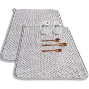 2 Pack Microfiber Dish Drying Mat,24*17 inch Absorbent Dish Drainer Kitchen Counter, Large Size Dish Drying Pad for Countertops, Sinks, Draining Racks(Gray)