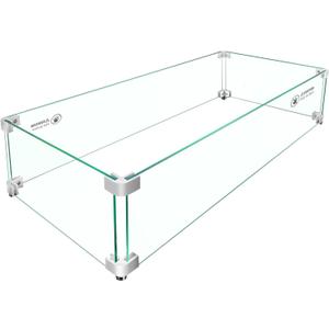 Fire Pit Wind Guard - 30" x 14" x 7" Rectangular for Outdoor Gas Fire Pit Table, Thick & Durable Tempered Glass w/Hard Aluminum Corner Brackets, Easy Assembly