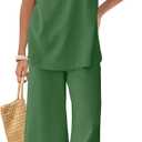 Panadila 2 Piece Linen Set Summer Travel Beach Vacation Outfit Sexy Spaghetti Strap Tank Top and Pants with Pockets (Small, Grass Green)