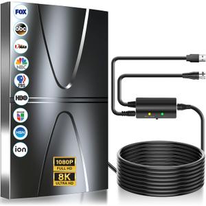 2026 Updated TV Antenna,4500+ Miles Range Antenna for Smart TV Indoor/Outdoor,360 Reception Digital TV Antenna for Local Channels and All Smart/Old TVs-40ft Thick Coax Cable and Amplifier