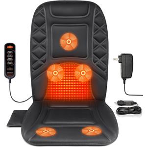 CARSHION Back Massager with Heat,Heated Seat Cover Cushion with 5 Vibrating Massage Nodes Chair Pad for Pain Relief Home Office Use (Black)