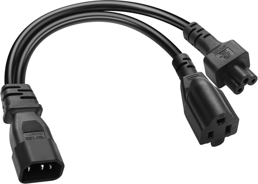 JSADZKJY IEC 320 Y Distributor Power Cable C14 Male to C5 Female+ NEMA 5-15R Female Extension Power Cable 10A 250V C14 to C5+NEMA 5-15R AC Adapter Cablefor Laptop Receptacle Converter (33cm/1ft)
