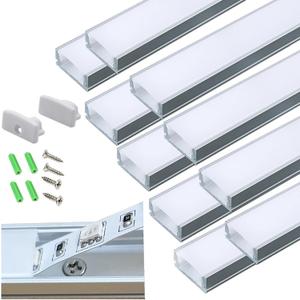 10-Pack Pre-Drilled Countersunk Hole 3.3FT LED Strip U Channel Diffuser, Hacksaw Easy Cut Tight and Flush Mounted Under Cabinet Tape Light Aluminum Low Profile with Screw and End caps (10)