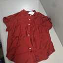 MASCOMODA Womens 2026 Button Down Shirts Ruffle Short Sleeve Loose Summer Tops Dressy Casual V Neck Business Work Blouses, Medium,  Wine Red