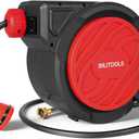 BILITOOLS Retractable Garden Hose Reel 1/2 in x 50 ft, Wall Mounted Water Hose Reel for Outside with Any Length Lock, Slow Auto Rewind Anti-Tangle System, 180 Swivel Bracket & 10-Pattern Spray Nozzle