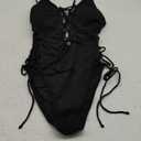 Tempt Me Women Sexy Lace Up One Piece Swimsuit Deep Plunge V Neck High Cut Bathing Suits (Large, Black)