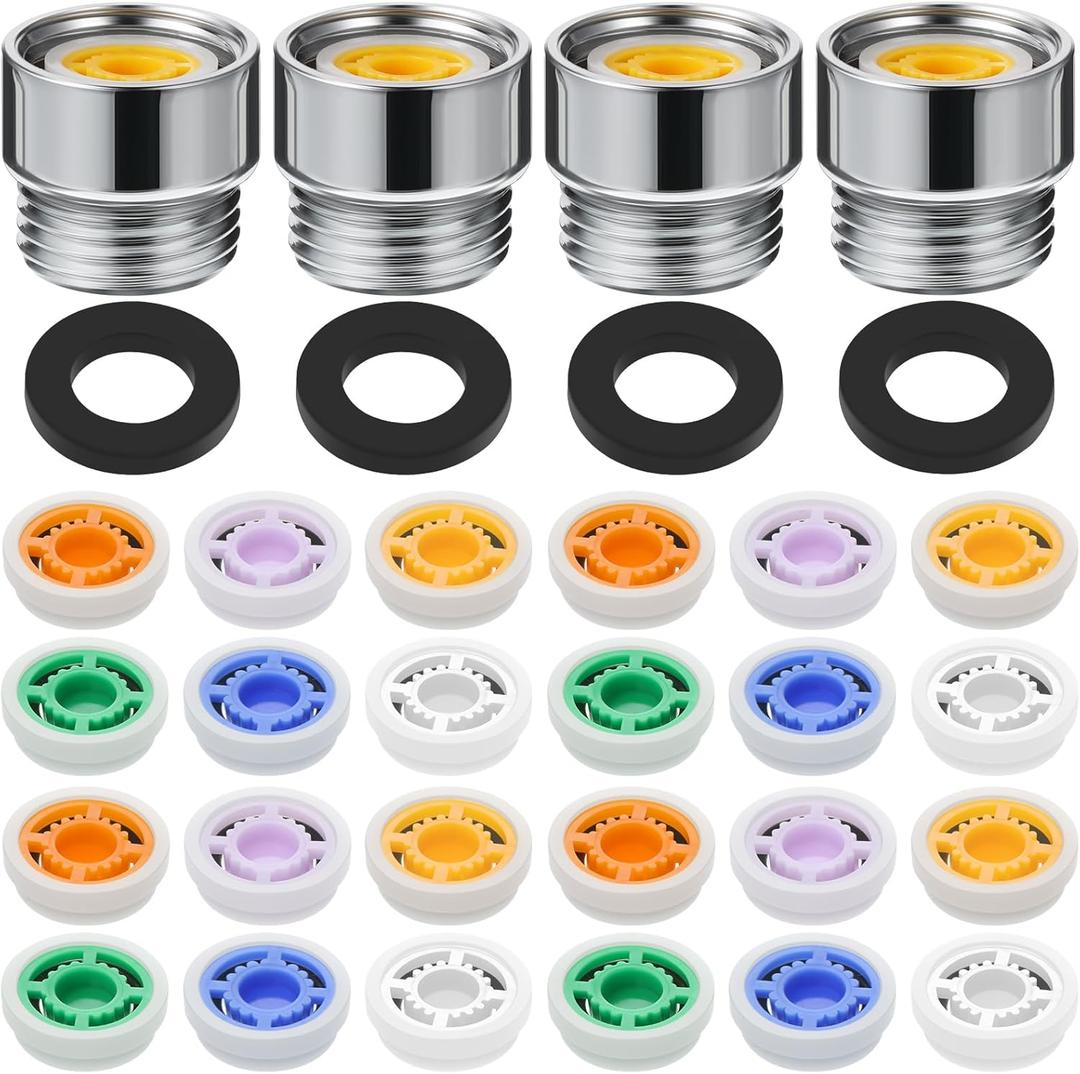 Honoson 4 Set Shower Flow Reducer Limiter Set 1/2 Inch Flow Restrictor Control Valve for Fixed Handheld and Shower Head 1.2/1.5/1.8/2/ 2.2/2.5 Gpm