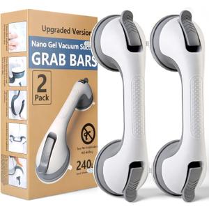 2 Pack Grab Bars for Shower Handle, Elderly Assistance Products, Seniors Removable Bar Safety, Suction Cup Handles for Bathtubs and Showers/Bathroom/Walls, Heavy Duty Handrails Grip 500lbs,No Drilling