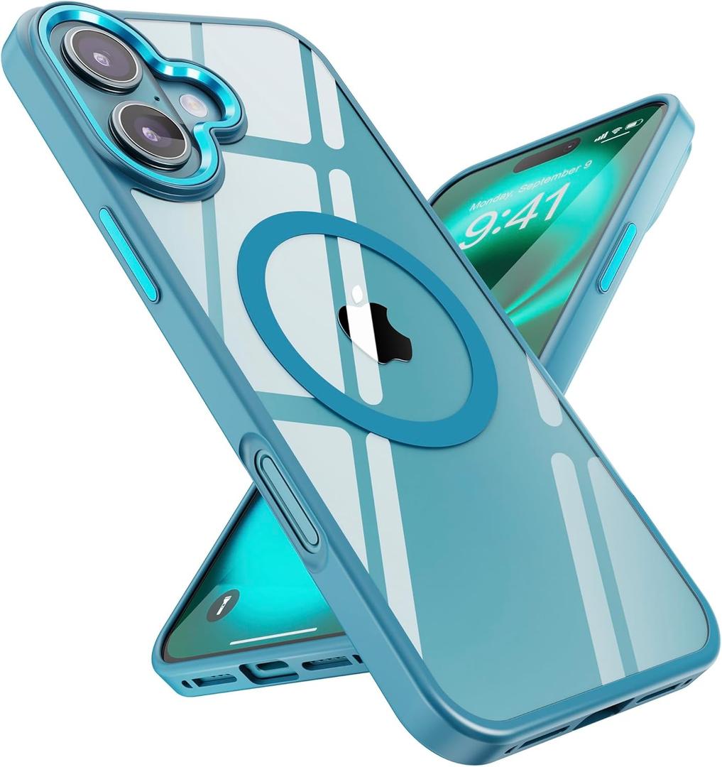 SUCGLES for iPhone 16 Plus Case with MagSafe, N56 Strong Magnet, 12FT Drop Protection, Anti-Yellowing, Magnetic Slim Phone Case for Apple 16 Plus (Teal)