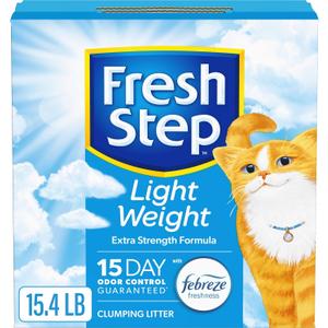 Fresh Step Light Weight Multi Cat Clumping Litter with Febreze, Low Dust, Odor Control with Ammonia Block Technology, Compatible in Automatic Litter Boxes, 15.4 lb.