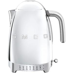SMEG 7-Cup Variable Temperature Electric Kettle - Retro Style Aesthetic with Advanced Technology - Stainless Steel, 1400W, 120V, 360 Swivel Base, Keep Warm Function (Silver)