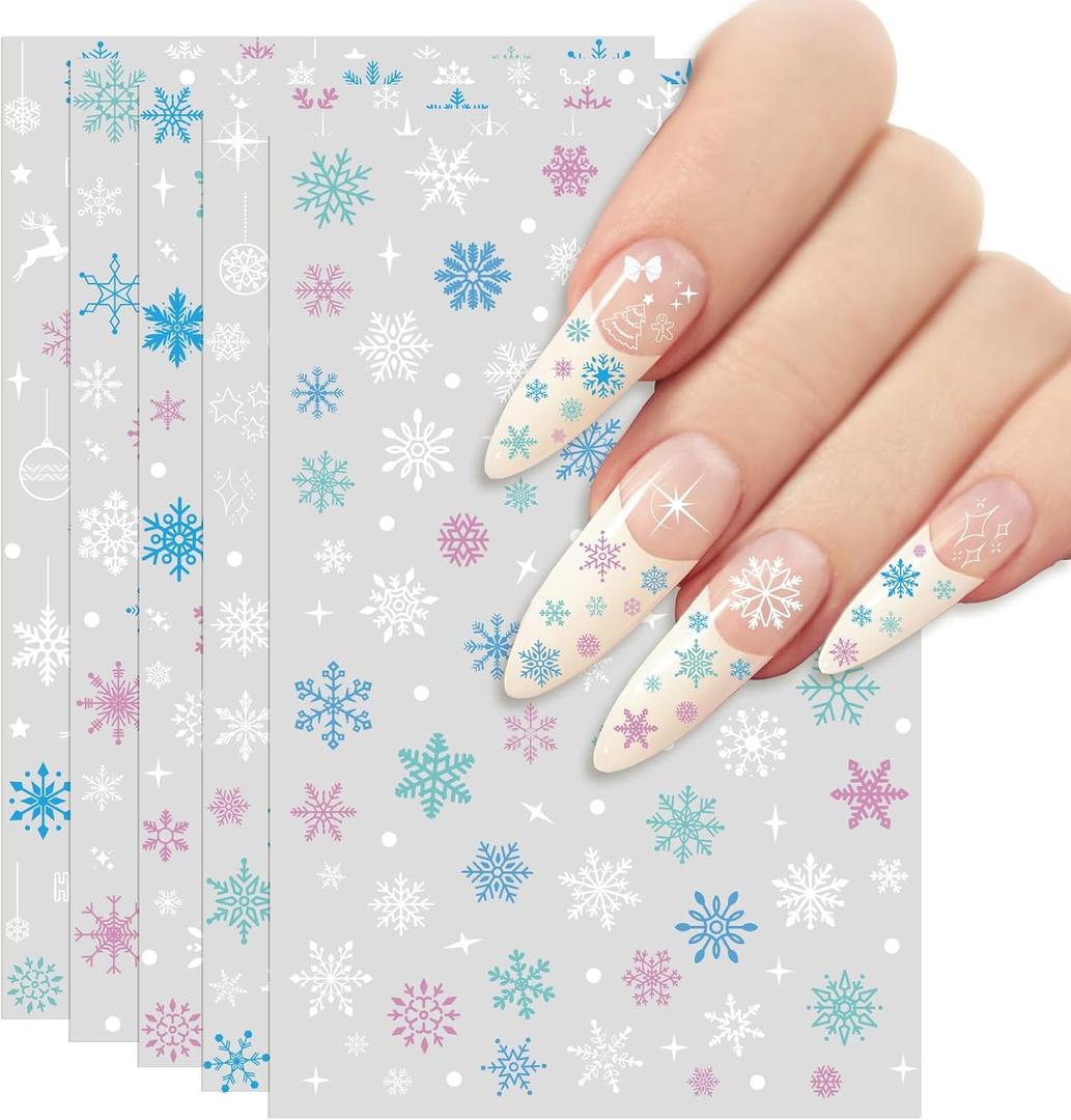 10 x XZENTIRA 8 Sheets DIY Christmas Winter Snowflake Nail Stickers, 3D Colorful Snowflake and Star Patterns, Perfect for Christmas Parties, Winter Events, and New Year's Eve Nail Decorations
