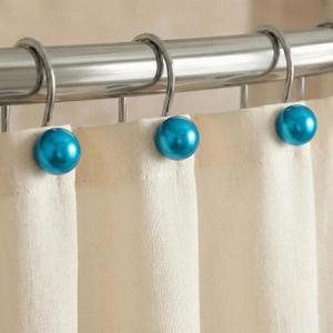Teal Blue Shower Curtain Hooks : 12 Pcs Turquoise Aqua Pearl Ball Design Rustproof Stainless Steel Rings Decorative Bathroom Accessories for Boho Coastal & Modern Dcor