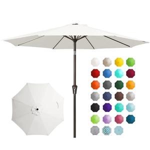 9FT Outdoor Patio Umbrella Outdoor Table Umbrella with Push Button Tilt and Crank, Market Umbrella 8 Sturdy Ribs UV Protection Waterproof for Garden, Deck, Backyard, Pool (Creamy-white)