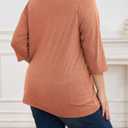 ZDC Women's Plus Size Tops 3/4 Sleeve V Neck T Shirts Button Down Basic Tunic (Orange, XL)