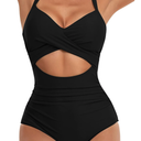 Women's One Piece Swimsuits Tummy Control Cutout High Waisted Bathing Suit Wrap Tie Back 1 Piece Swimsuit, S