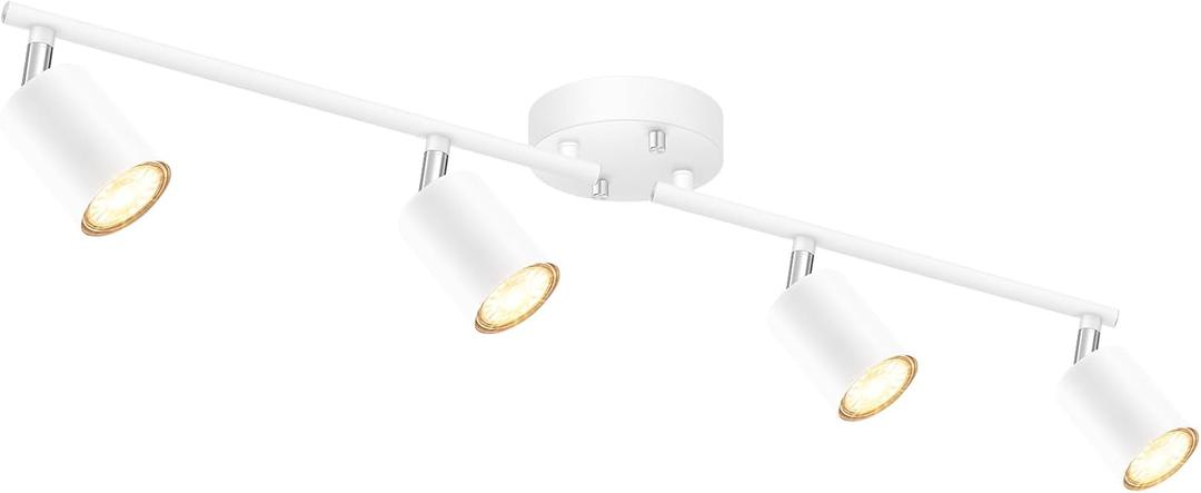 White Track Lighting Ceiling Fixture, Kitchen Light Fixtures, 30" 4-Light Rotatable LED Track Lights, Semi Flush Wall Sconces Lighting for Dining Room/Hallway/Office(GU10 Socket, Bulb Not Included) (4-Light Track Light(White))
