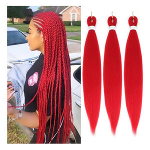 Red Braiding Hair Pre Stretched Easy Braids Yaki Texture Professional Synthetic Braiding Hair 26 Inches Braids Hot Water Setting for Box Crochet Hair Extensions (3pcs,Red)