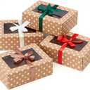 Brown Kraft Cookie Boxes with Ribbons & Window (20 Pack) 8.3 x 6 x 2.8 Food Grade Cardboard Bakery Gift Boxes for Christmas Gift Giving, Baked Goods, Candy Treats, Decorative Holiday Packaging, Empty