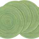 SHACOS Round Placemats Set of 4 Round Table Placemats Braided Cotton Place Mats 15 inch for Kitchen Dining Table Holiday Party (Mixed Color Pea Green, 4)