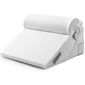 Sasttie Wedge Pillow Set for After Surgery, Adjustable Orthopedic Bed Wedge Pillow Set for After Surgery, Sleeping, Acid Reflux, Back Pain, and Recovery, Light Grey & White (12 Inch + Head Pillow)