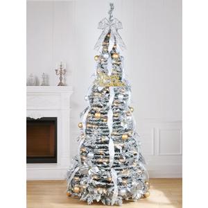 6.5Ft Flocked Pop up Christmas Tree,Prelit 200 LED Lights,1 Minute Pull up,Fully Decorated 86 Ornaments,8 Mode Warm White Light&Timer,Foldable Xmas Tree Fire-Resistant Collapsible Outdoor Indoor Decor