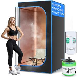 SereneLife Portable Sauna Box for Home, Steam Sauna Tent with Extra Large 4L Steamer - Includes Folding Sauna Chair, Remote Control w/ 9 Heat Levels for in-Home Spa - 2.95' x 2.95' x 5.9' (Black) SereneLife Portable Sauna Box for Home, Steam Sauna Tent with Extra Large 4L Steamer - Includes Folding Sauna Chair, Remote Control w/ 9 Heat Levels for in-Home Spa - 2.95' x 2.95' x 5.9' (Black)