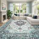 RELEANY Washable Area Rug, Large 9'x12', Teal Green/White/Navy
