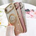 Fiyart Designed for iPhone Air Case 2025,Compatible with MagSafe Love Hearts Plating Camera Protection TPU Magnetic Glitter Shockproof Phone Bumper for Women Girls 6.6"-Pink