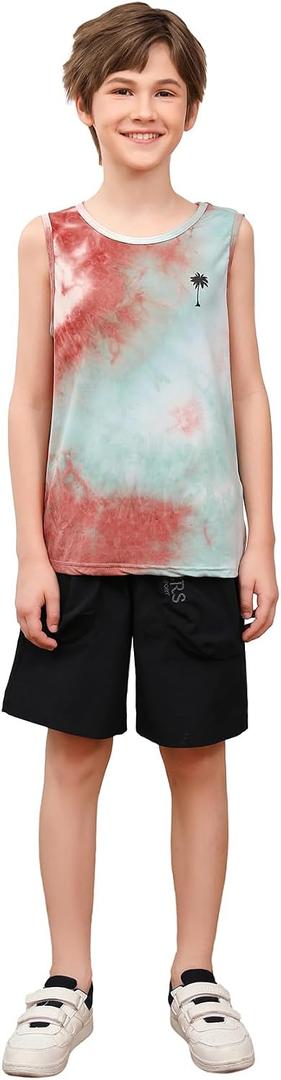 WDIRARA Boy's Summer Tie Dye Round Neck Sleeveless Tank Top Print T-Shirt