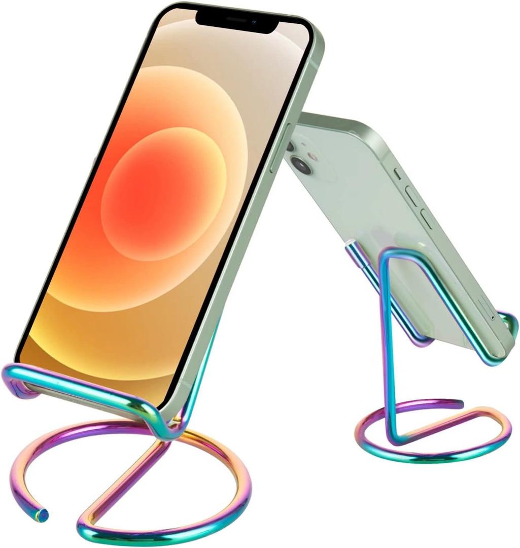 ROPOSY Cell Phone Stand for Desk, Cute Metal Rainbow Cell Phone Stand Holder Desk Accessories, Compatible with All Mobile Phones, iPhone, iPad