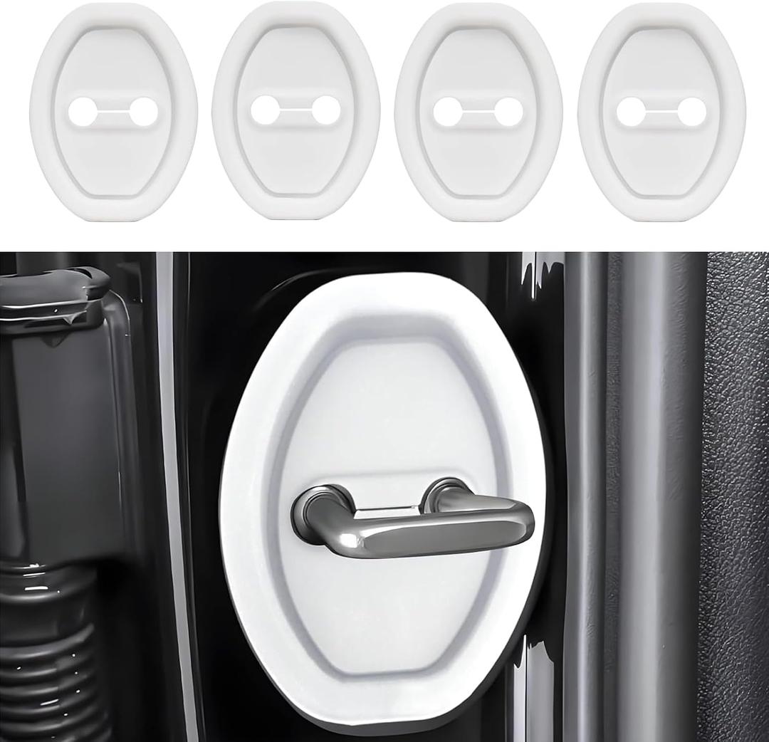 4PCS Door Latch Lock Cover, Upgraded Silicone Car Door Strike Protector, Silent Shock Vehicle Doors Locks Guard, Universal Accessories Car Doors Edge Protector for Most Vehicles(White)
