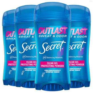 Secret Outlast Antiperspirant Deodorant for Women, 72hr Sweat & Odor Protection, PH Balancing Minerals, Clear Gel, Protecting Powder Scent, 2.6 oz (Pack of 4)