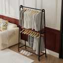 Heavy duty clothes rack,Double Rods Clothing Rack with Wheels,Rolling garment racks for hanging clothes for bedroom Living room Boutique (black)