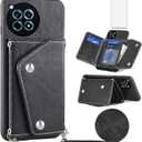 Asuwish Phone Case for OnePlus 12R 5G/Ace 3 2024 Wallet Cover with Tempered Glass Screen Protector Credit Card Holder Crossbody Strap Stand Leather Cell Accessories One+ 12 R R12 Ace3 Women Men Black